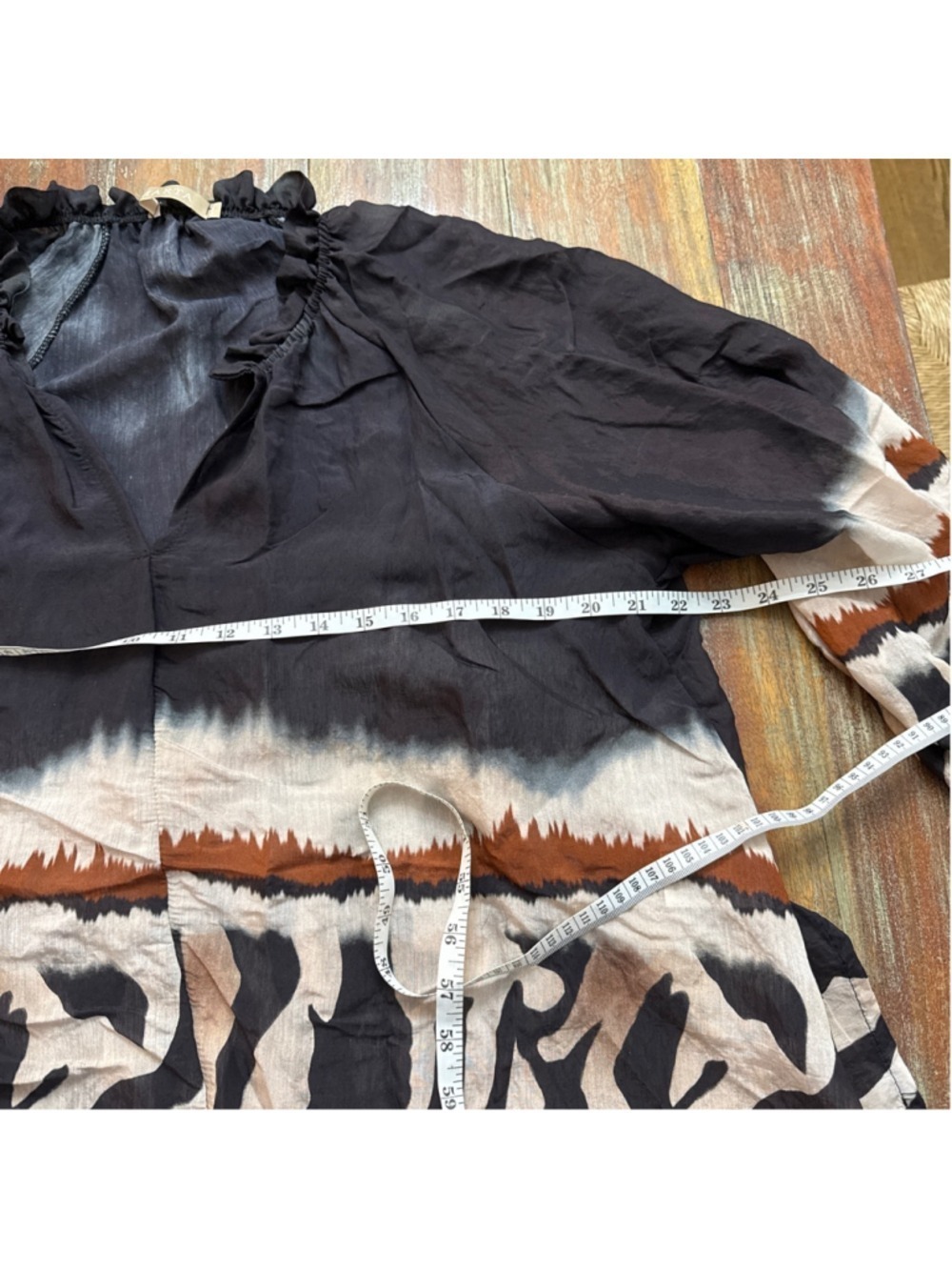 Marta Black Brown Tie Dye Blouse Large Animal Print Ruffle Collar - Picture 8 of 10